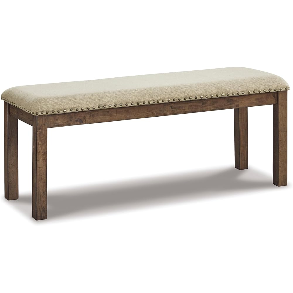 - Signature Design by Ashley Moriville Casual Rustic Upholstered Dining Bench, Grey & Brown - Table Benches