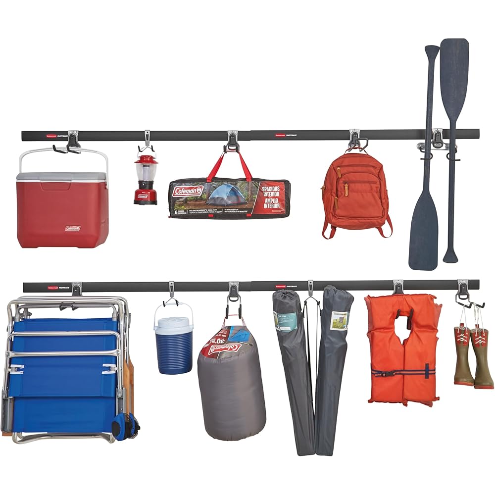 Rubbermaid 15-Piece FastTrack Garage Wall-Mounted Storage Kit, 4 Rails and 11 Hooks, for Home/House/Tool/Sports/Equipment/Utility Purposes : Tools & Home Improvement