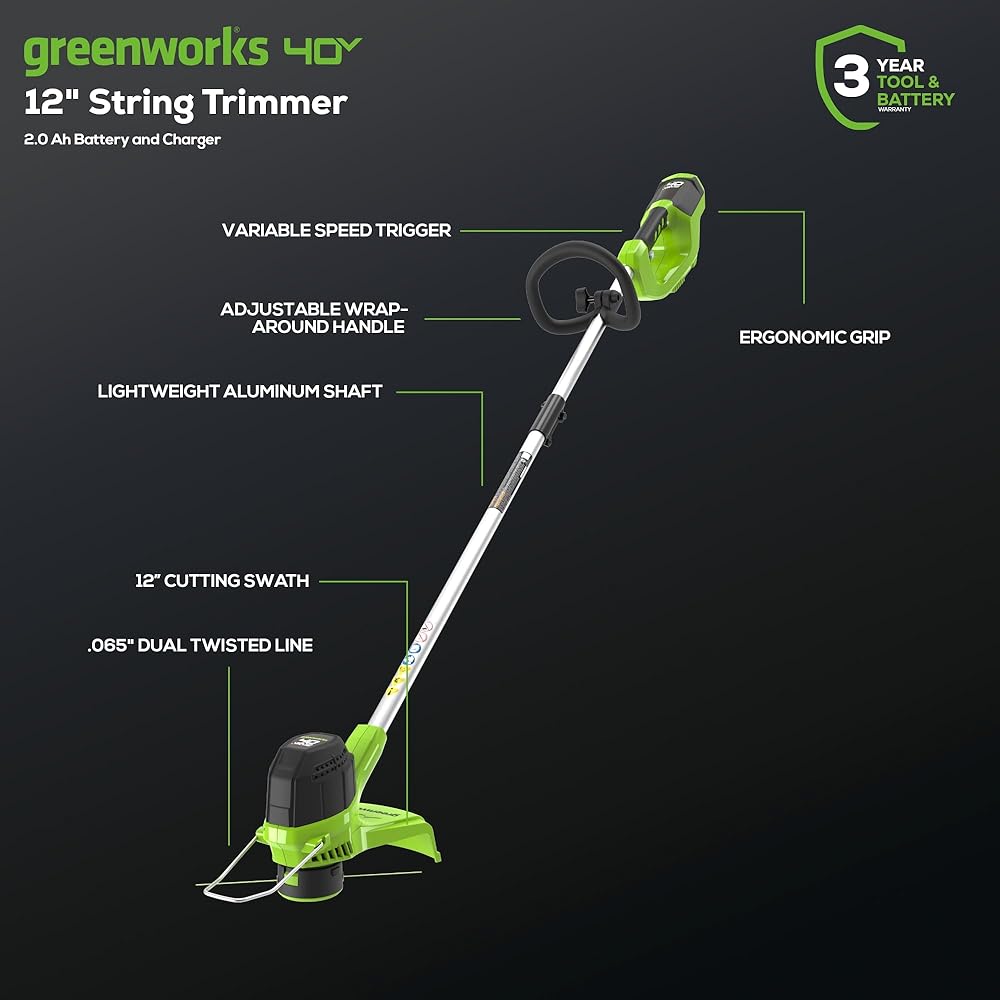 Greenworks 40V Lawn Care Combo Kit, Trimmer & Blower for Edging & Leaf Cleanup, 2.0Ah Battery & Charger (Gas-Free Yard Duo)