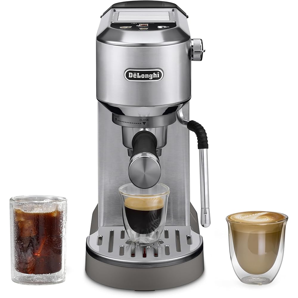 De'Longhi Dedica Duo Compact Espresso Machine - Cold Brew Coffee Maker with Milk Frother Wand- for Espresso, Hot & Iced Coffee, Cappuccinos, Lattes & Home Barista Brewing, Stainless Steel