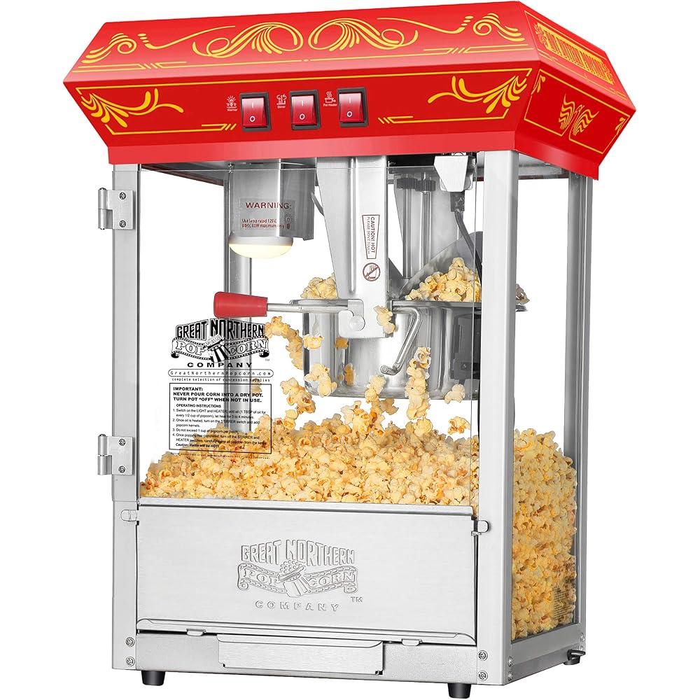 Good Time Popcorn Machine - 3-Gallon Popper with Steel Kettle, Old Maids Drawer, Warming Tray, and Scoop for Home by Great Northern Popcorn (Red): Home & Kitchen