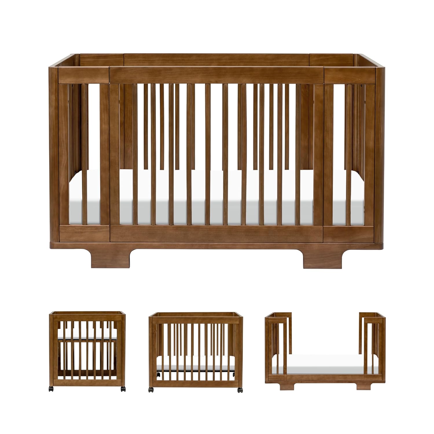 : Babyletto Yuzu Convertible All-Stages Bassinet, Midi, Standard Crib in Natural Walnut, Greenguard Gold Certified, Portable & Adjustable with Conversion Kits and Pads Included : Baby