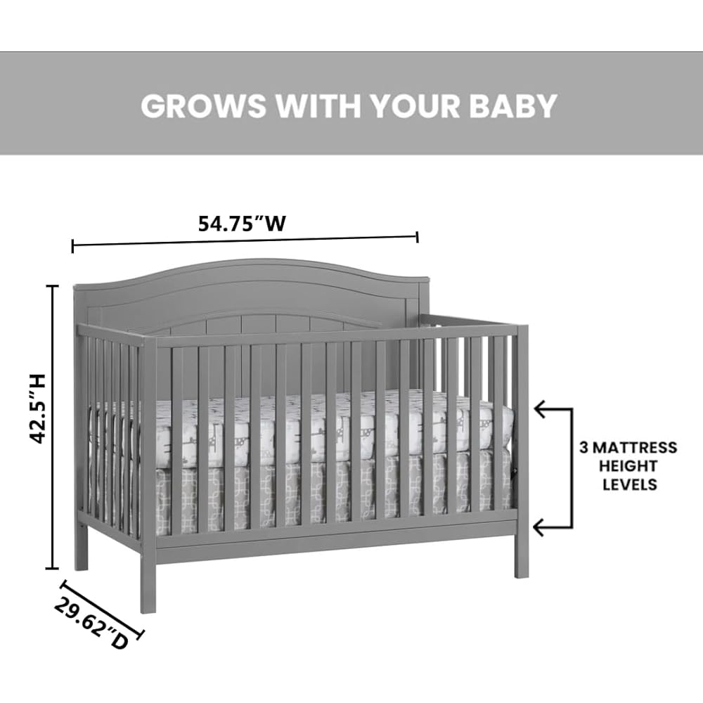 : Oxford Baby Nolan 4-in-1 Convertible Crib, Dove Gray, GreenGuard Gold Certified : Baby