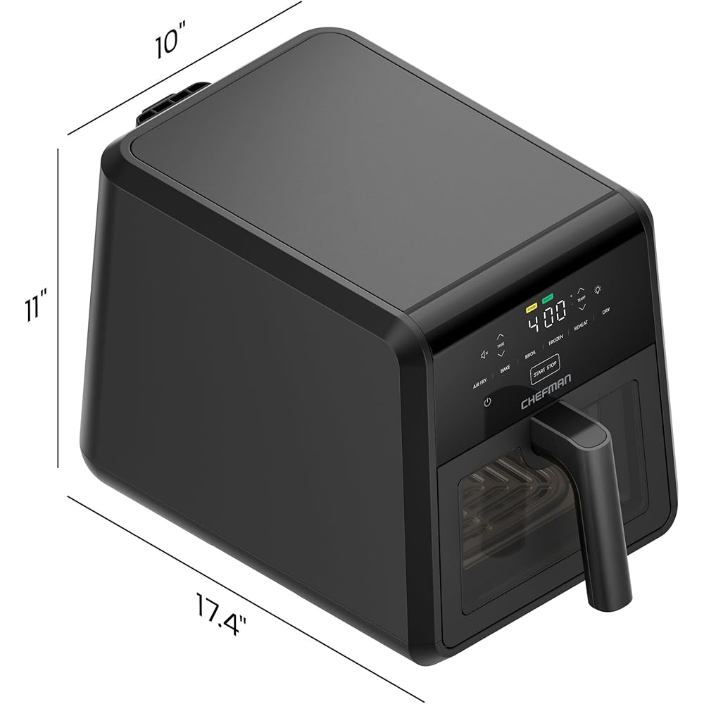 Chefman Air Fryer TurboFry 7-Qt, 6-in-1 High-Powered 450°F Cooking for Crispier Results, Compact Space-Saving Design, Air Fry, Bake, Broil, Reheat, Dehydrate, Defrost, Fast & Even Cooking – Black