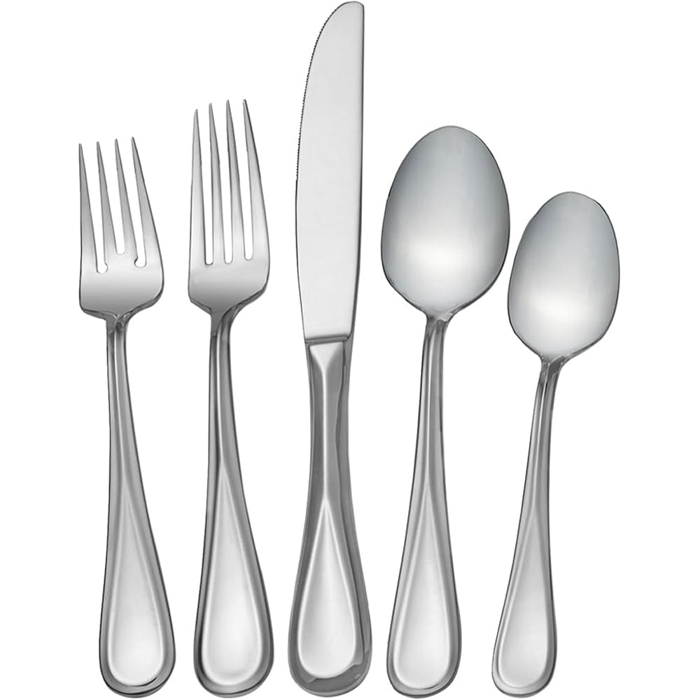 | Mikasa Bravo 101 Piece Silverware Set, 18/10 Stainless Steel Flatware Service for 12, Includes 5 Piece Serving Set and 12 Extra Coffee Spoons: Serving Sets