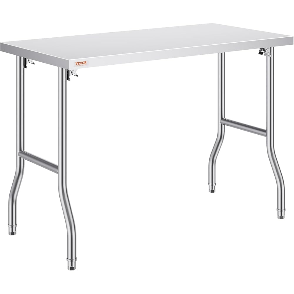 VEVOR Commercial Worktable Workstation 48 x 24 Inch Folding Commercial Prep Table, Heavy-duty Stainless Steel Folding Table with 661 lbs Load, Kitchen Work Table, Silver Stainless Steel Kitchen Island : Industrial & Scientific