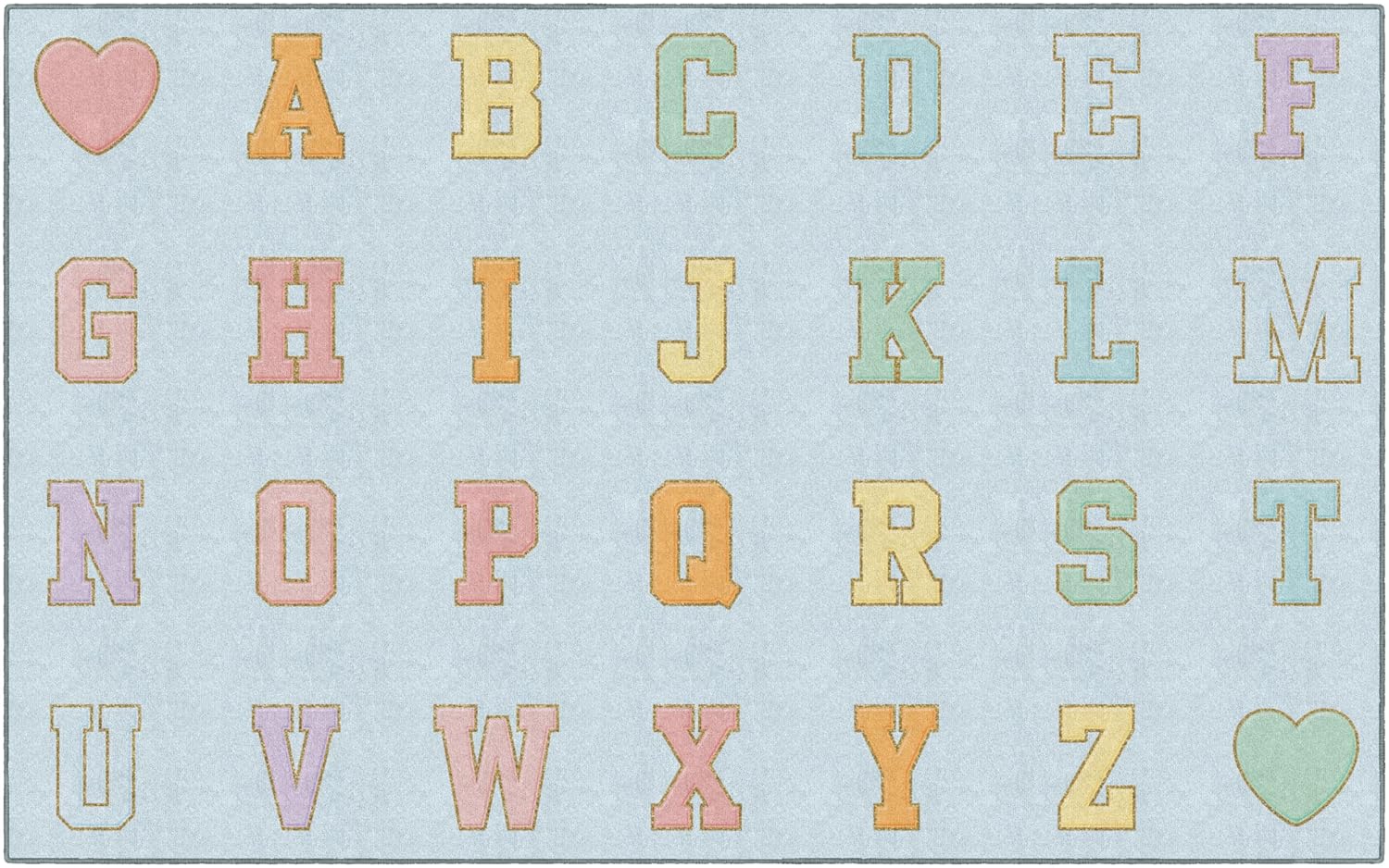 Flagship Carpets Schoolgirl Style Blue Pastel Alphabet Criss-Cross Applesauce Educational Area Rug for Kids Room Seating Décor, Children's Classroom, Play Carpet for Teaching and Playroom, 7'6