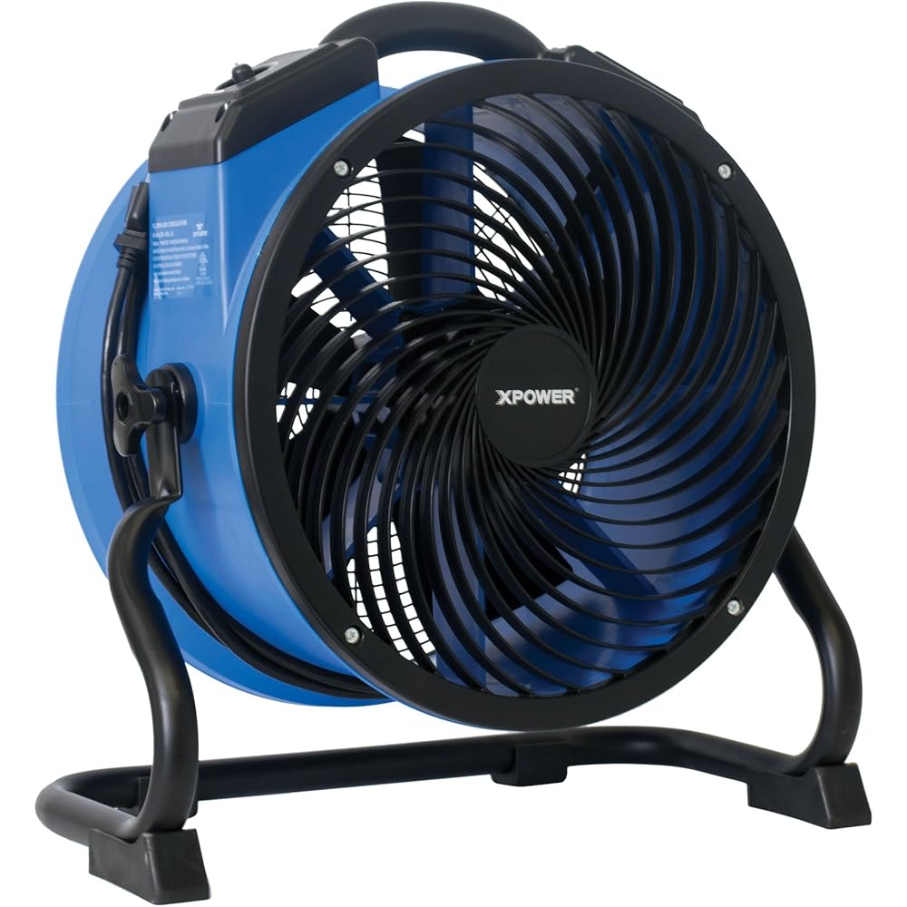 XPOWER FC-300 Heavy Duty Industrial High Velocity Whole Room Air Mover Air Circulator Utility Shop Floor Fan, Variable Speed, Timer, 14 inch, 2100 CFM, Black, Blue : Home & Kitchen