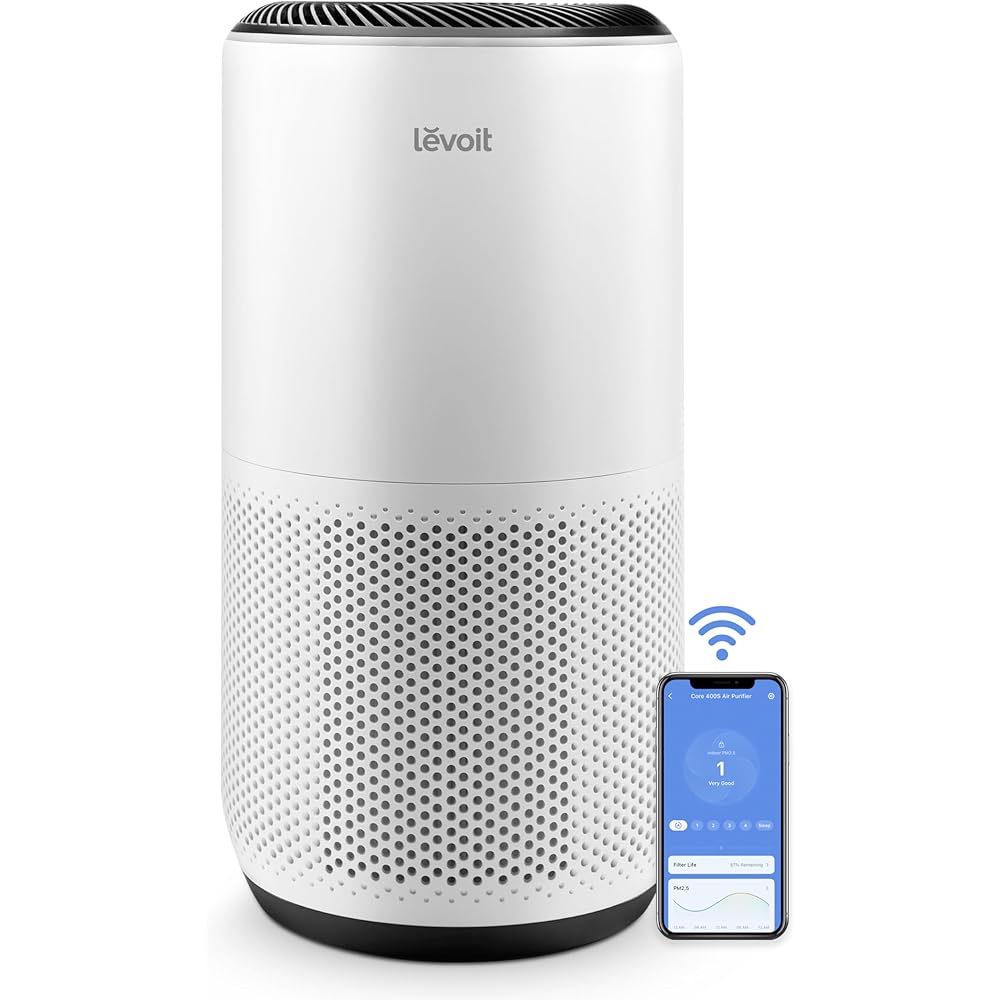 LEVOIT Air Purifiers for Home Large Room Up to 1733 Ft² With HEPA Sleep Mode, AHAM VERIFIDE, Auto Mode, Air Quality Monitor, Smart WiFi, 3-in-1 Filter For Pet Allergy, Smoke, Dust, Core 400S-P, White: Home & Kitchen