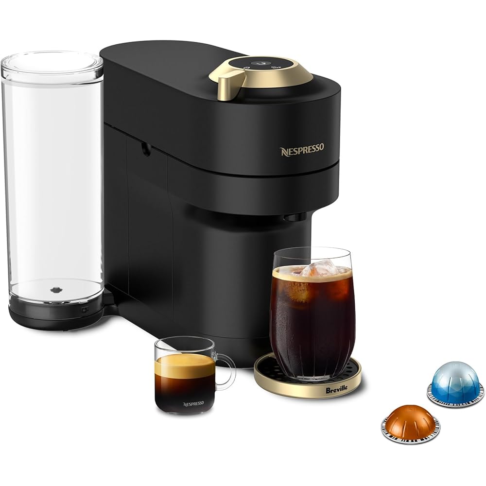 Nespresso Festive Vertuo Pop+ Coffee and Espresso Maker by Breville, Matte Black Gold: Home & Kitchen