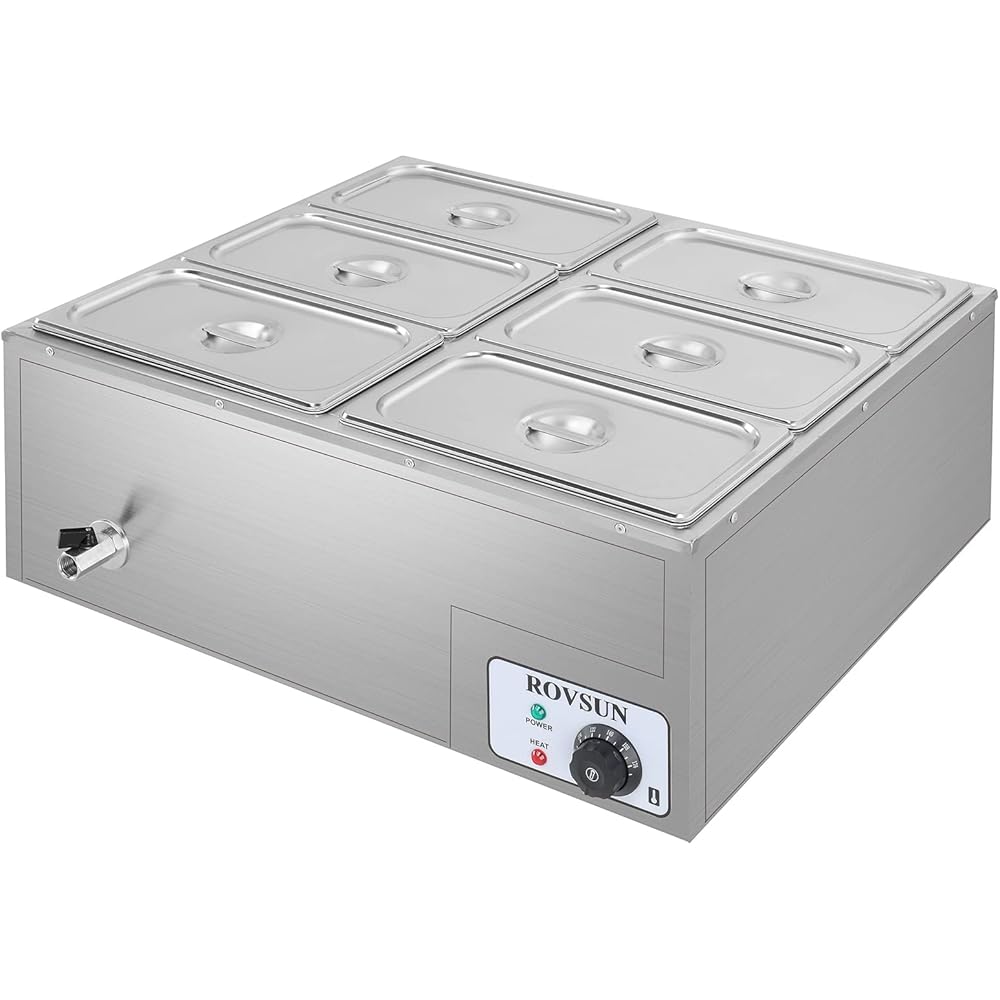 ROVSUN 42.3QT 1200W Electric Commercial Food Warmer, 6-Pan Steam Table 6.9 QT/Pan Stainless Steel Bain Marie Buffet Countertop with Temperature Control & Lid for Parties, Catering, Restaurants 110V: Industrial & Scientific