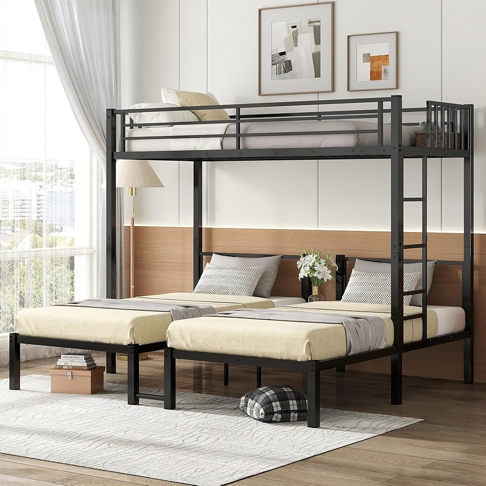 Bellemave Triple Bunk Bed for Kids, Detachable Twin Over Twin Over Twin Metal Bunk Bed with Guardrails, Ladder & Storage, Converts to 3 Separate Twin Beds, Easy to Assemble (3 Bunk Beds for Kids) : Home & Kitchen