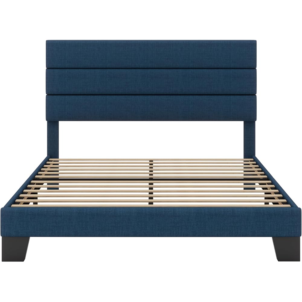 SHA CERLIN Full Platform Bed Frame with Upholstered Fabric Headboard, Mattress Foundation with Strong Wooden Slats Support, No Box Spring Needed, Blue : Home & Kitchen