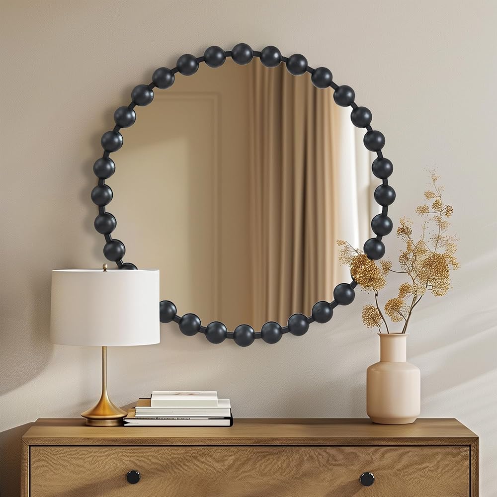 Madison Park Round Mirror, Metal Frame Circle Mirror 27 inch, Wall Art Decor Mounted Hanging for Entryway, Bathroom, hallway, Living Room, Vanity, Marlowe, Black : Home & Kitchen