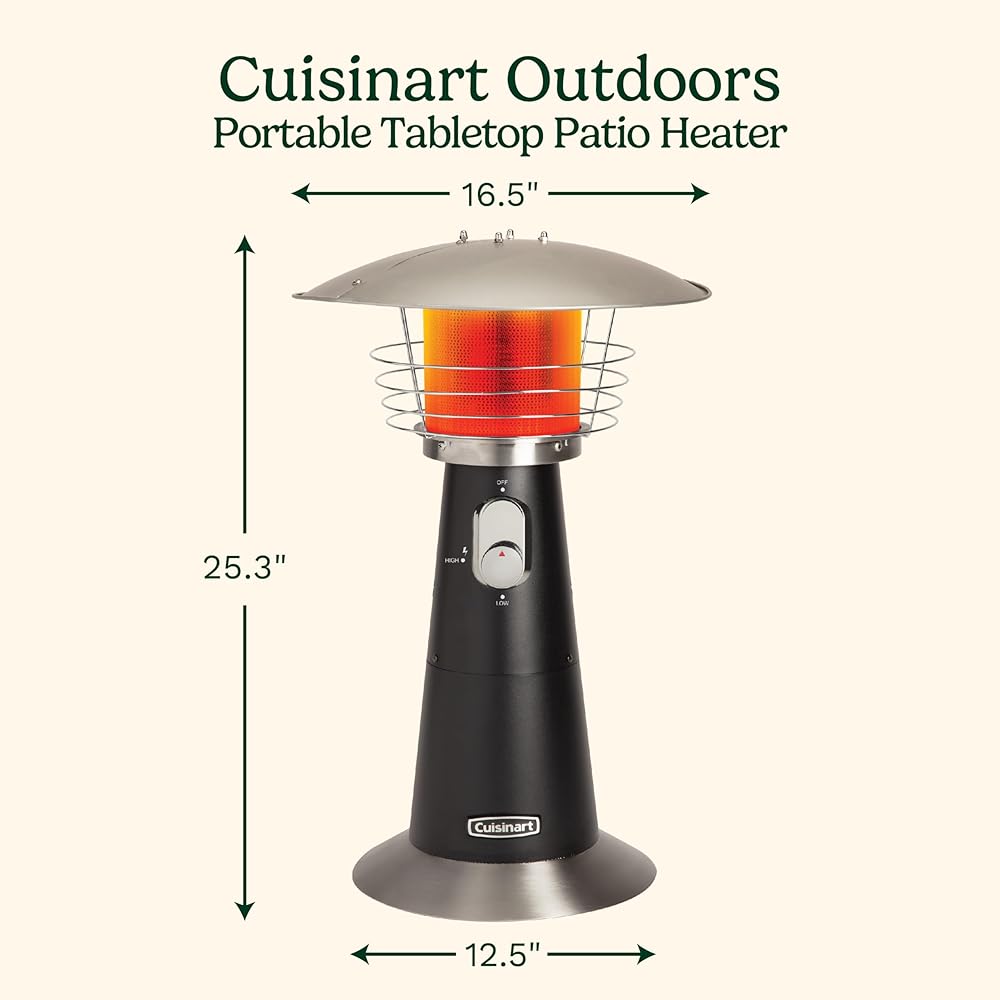 Cuisinart Portable Tabletop Patio Heater, 11,000 BTU Outdoor Propane Heater with Safety Tilt Switch and Adjustable Heat, Burner Screen Guard, 30 sq. Foot Heat Range, Black : Home & Kitchen