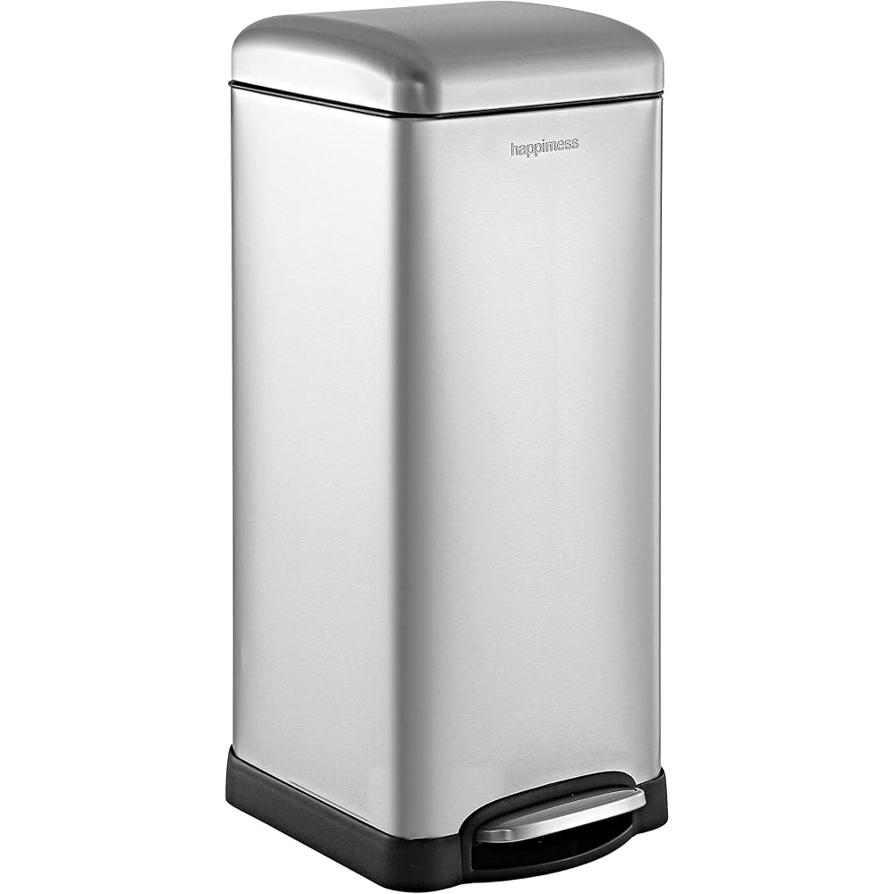 happimess HPM1007D Betty Retro 8-Gallon Step-Open Trash Can with Soft-Close Lid, Fingerprint Resistant, Modern, Minimalistic for Home, Kitchen, Laundry Room, Office, Bedroom, Bathroom, Chrome : Home & Kitchen