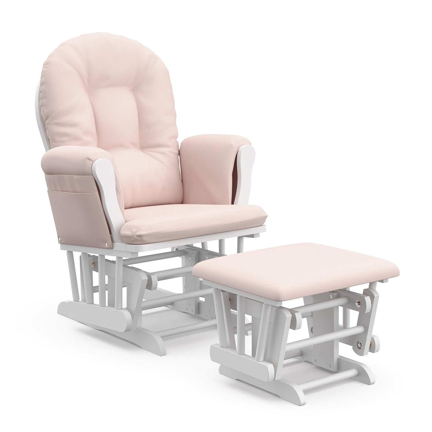 Storkcraft Premium Hoop Glider & Ottoman (White/Pink) — GREENGUARD Gold Certified Nursery Glider, Solid Wood Craftsmanship, Smooth-Gliding Nursery Chair and Ottoman, Award-Winning : Baby