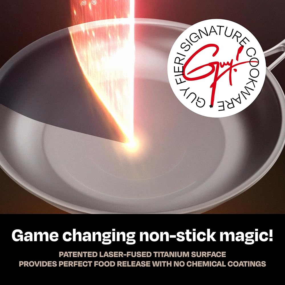 Guy Fieri's Flavortown Laser Titanium 12 Piece Set - Non-stick Cookware Set Without PFAS, PTFE, or PFOA, 3x More Durable, Dishwasher Safe, Oven Safe