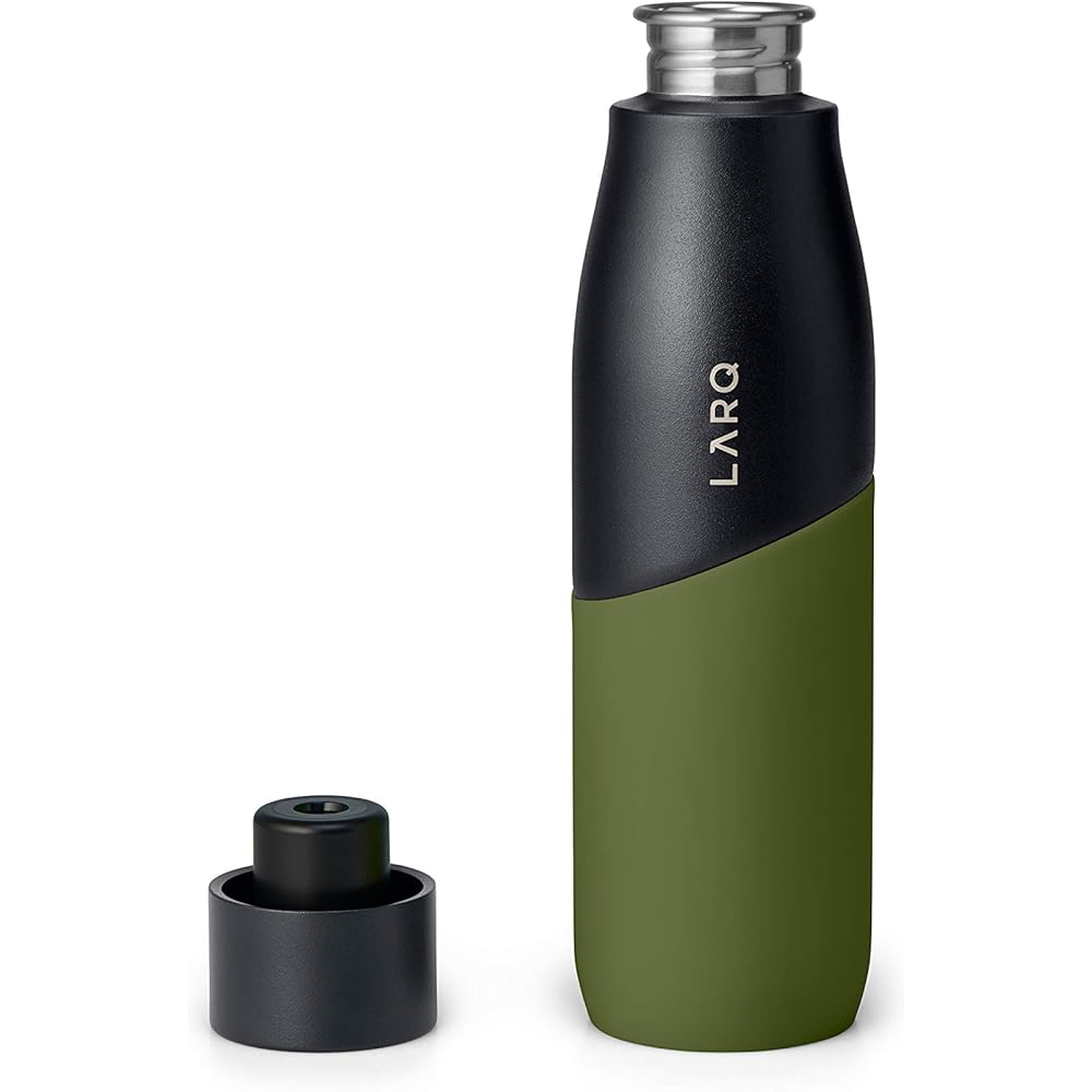 LARQ Bottle Movement PureVis 24 oz- Lightweight Self-Cleaning and Non-Insulated Stainless Steel Water Bottle with UV Water Purifier | Reusable & Travel Friendly, Black/Pine : Sports & Outdoors