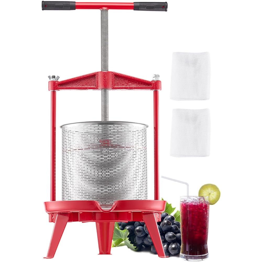 VEVOR 3.69 Gal/14L Fruit Wine Press, Stainless Steel Basket with Cross-beam and Triangular Structure, Manual Juice Maker, Cider Apple Grape Tincture Making Press with T-Handle for Kitchen Home : Everything Else