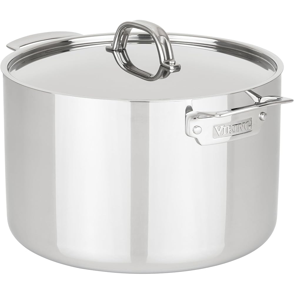 Viking 3-Ply Stainless Steel Stock Pot, 12 Quart Soup Cooking Pot with Lid, Kitchen Cookware, Dishwasher and Oven Safe, Induction Ready, Silver: Home & Kitchen