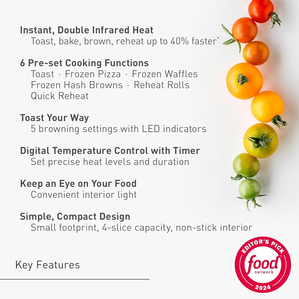 Panasonic FlashXpress Toaster Oven Countertop, 4-Slice Compact Size with Double Infrared Heating, 6 Auto Cook Options and Precise Temperature Control, 1300W - NB-G110P (Silver): Home & Kitchen