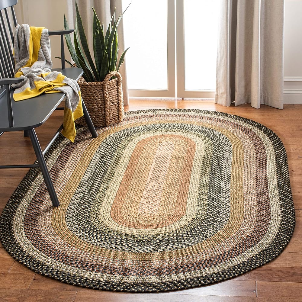 SAFAVIEH Washable Rug Braided Collection - 5' x 8' Oval, Multi, Weather Resistant & Easy Cleaning, Ideal for Patio, Backyard, Mudroom, Deck, Dining Space (BRD308A) : Home & Kitchen