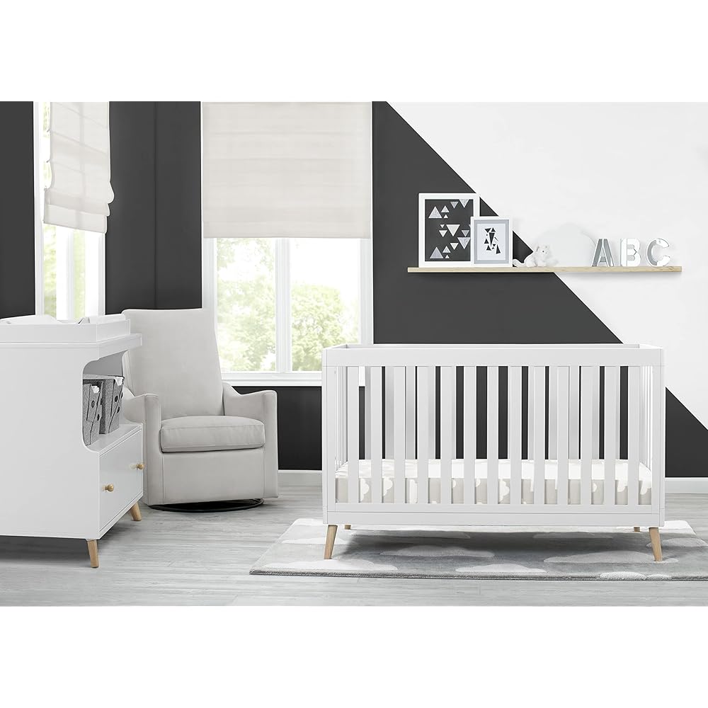 Delta Children Essex 4-in-1 Convertible Baby Crib, Bianca White with Natural Legs : Baby