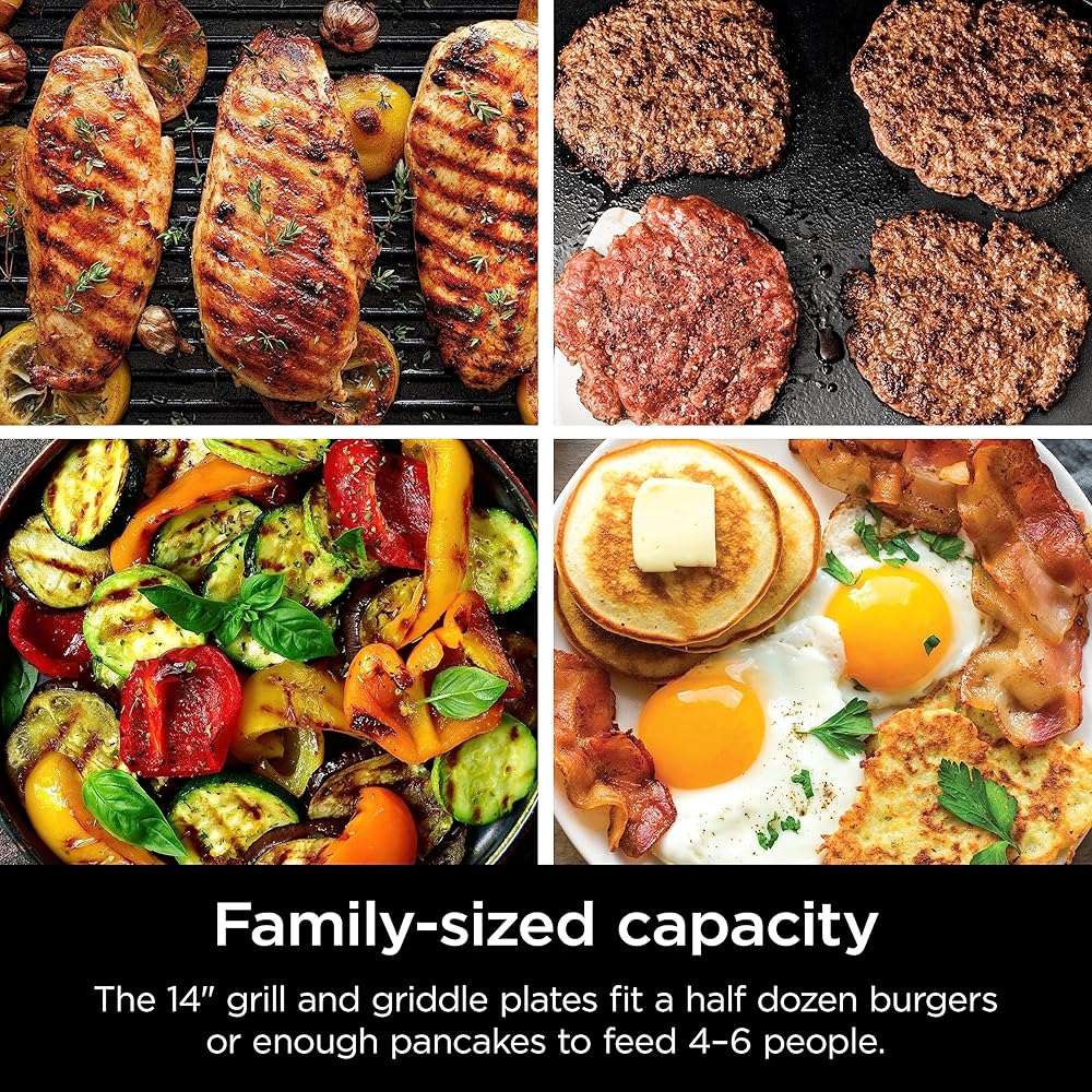 Ninja Griddle and Indoor Grill, 14’’, Electric Grill, For Steak, Burgers, Salmon, Veggies, and More, Pancake Griddle, Nonstick, Dishwasher Safe, 500F, Even Cooking, Silver, GR101: Home & Kitchen