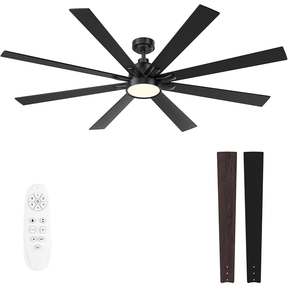 Autoday 62 Inch Large Ceiling Fans with Lights and Remote - Wood/Matte Black Ceiling Fan, Quiet DC Motor, 3 CCT, Modern Dimmable LED Lighting & Large Ceiling Fans for Living Room Patio, Indoor/Outdoor : Tools & Home Improvement