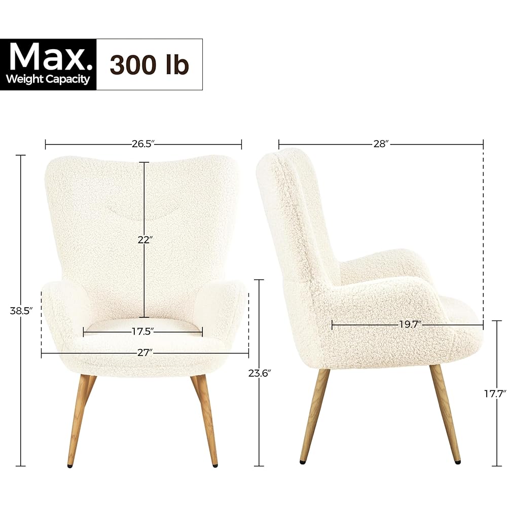 Yaheetech Accent Chair, Modern Boucle Vanity Chair with High Back and Wood-Tone Metal Legs, Sherpa Chair for Living Room, Home Office, Ivory : Home & Kitchen