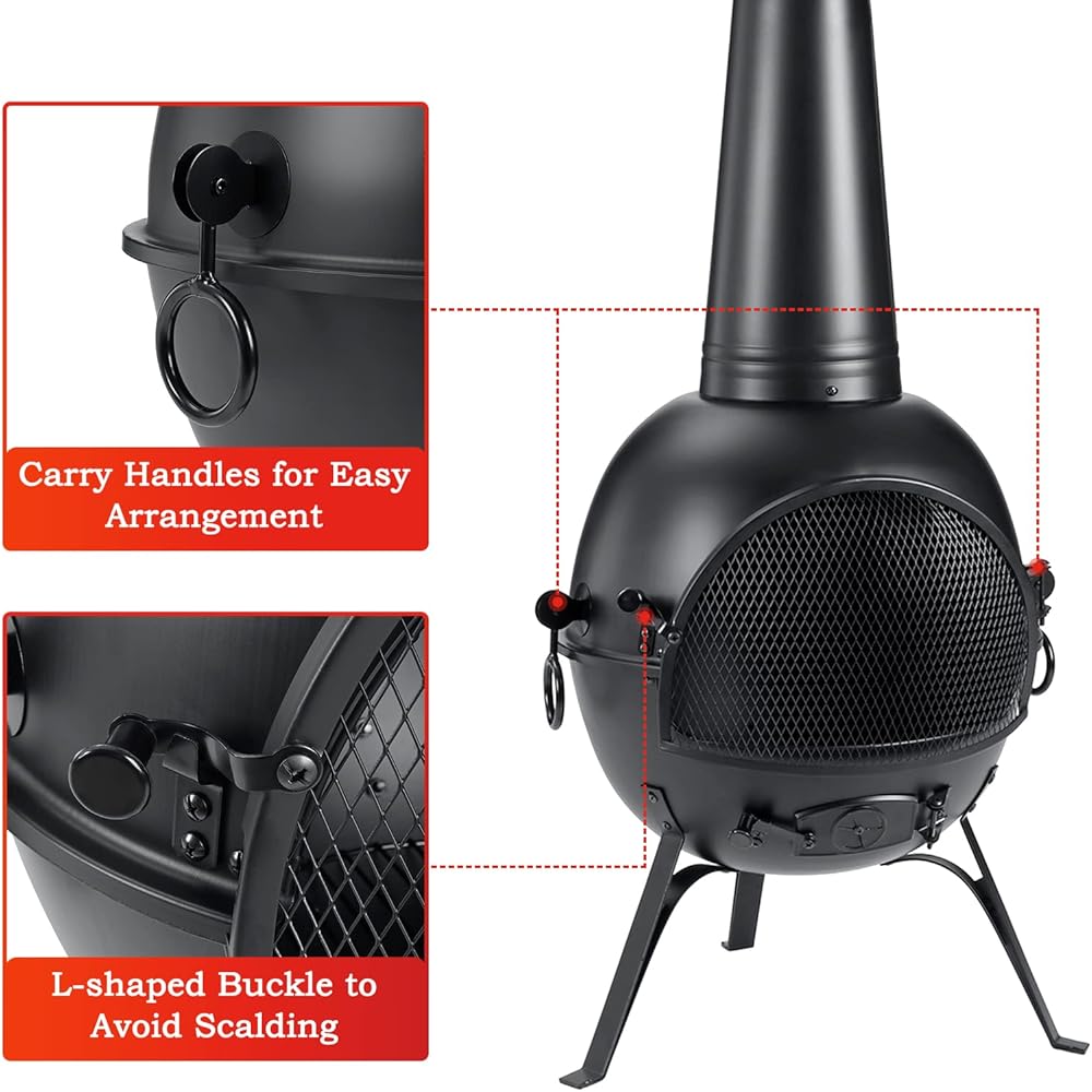 : SINGLYFIRE Prairie Fire Outdoor Chiminea Fireplace Deck or Patio Backyard Wooden Fire Pit with Chiminea Cover Rust-Free Iron Black : Patio, Lawn & Garden