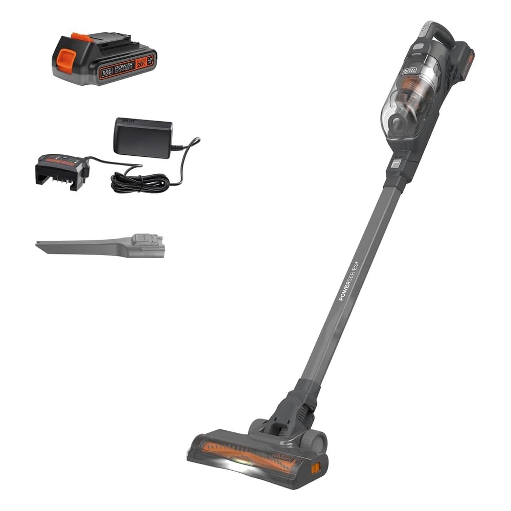 BLACK+DECKER POWERSERIES+ 20V MAX Cordless Vacuum Cleaner, Stick Vacuum Rechargeable with LED Floor Lights, Anti-Tangle Lightweight, Removable Battery (BHFEA18D1)