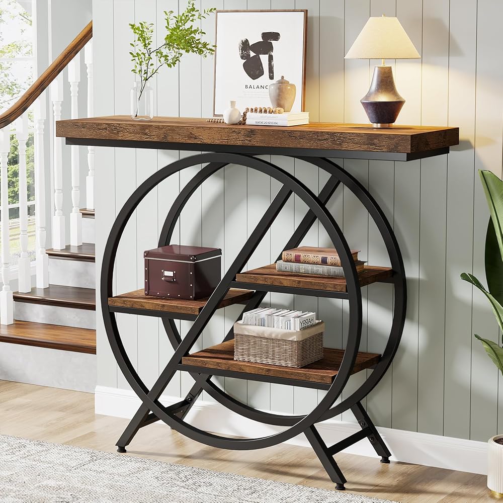 Tribesigns Console Table, 40-Inch Entryway Table with Storage Shelves, 4-Tier Industrial Hallway Sofa Table with Geometric Metal Frame, Accent Table for Living Room, Entryway, Rustic Brown : Home & Kitchen