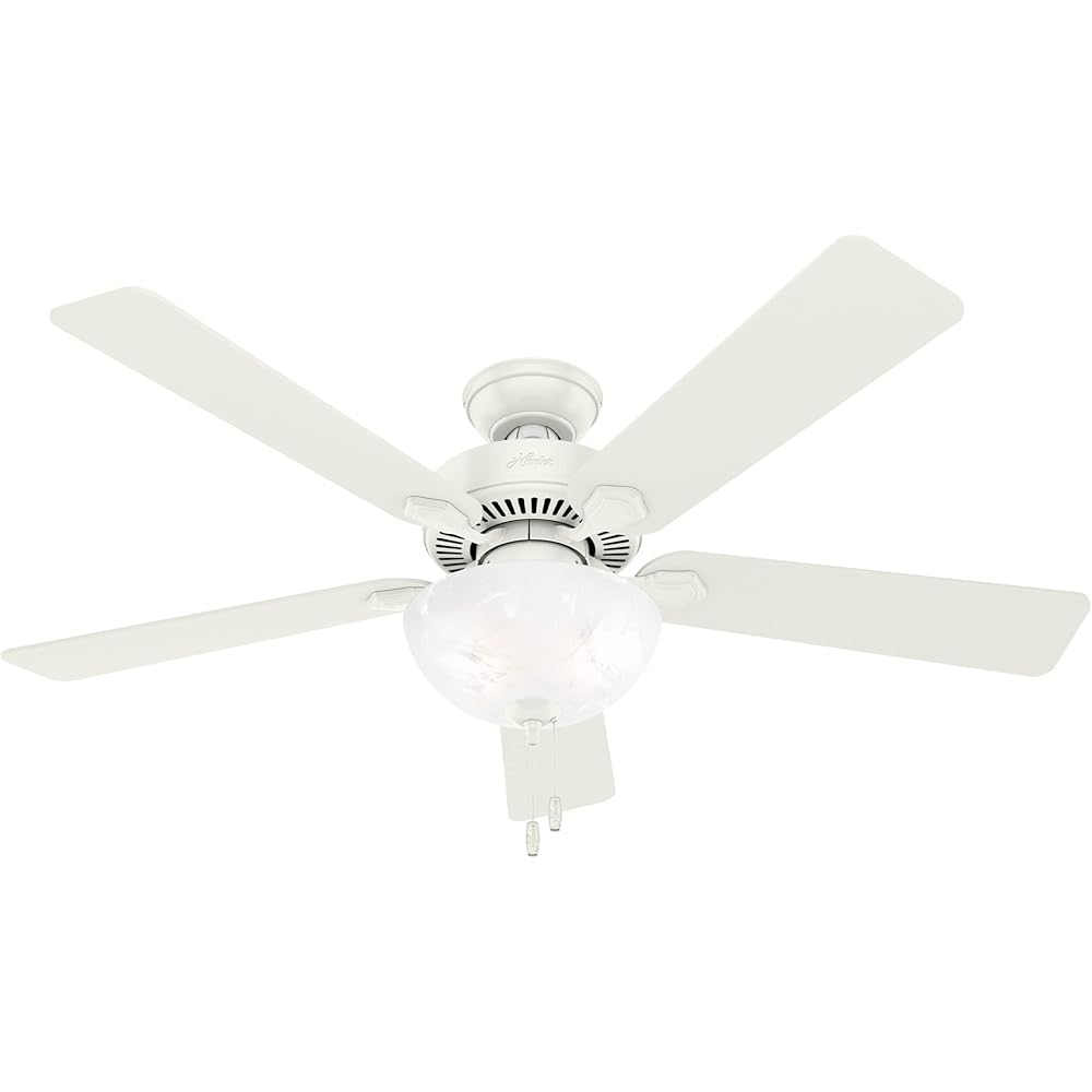 Hunter Fan Swanson Ceiling Fans with Lights 52 Inch, Bedroom Ceiling Fan with LED Light, Indoor Pull Chain Control, Fresh White -