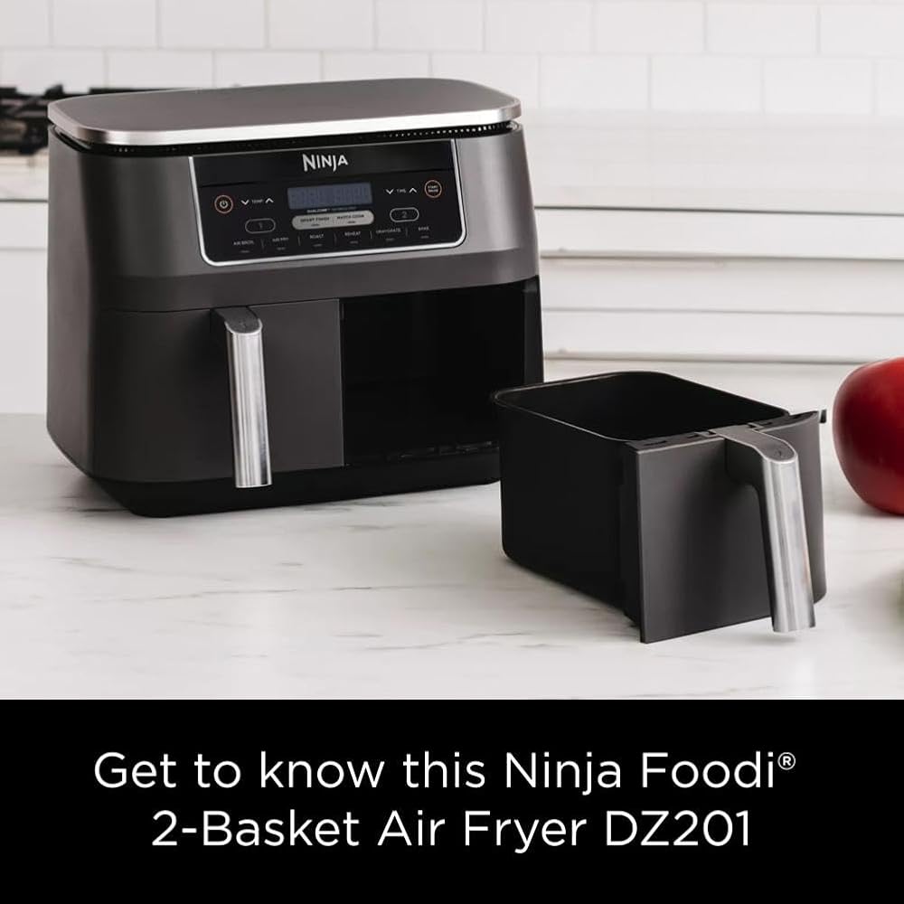 Ninja DZ201 Foodi 8 Quart 6-in-1 DualZone 2-Basket Air Fryer with 2 Independent Frying Baskets, Match Cook & Smart Finish to Roast, Broil, Dehydrate & More for Quick, Easy Meals, Grey : Home & Kitchen