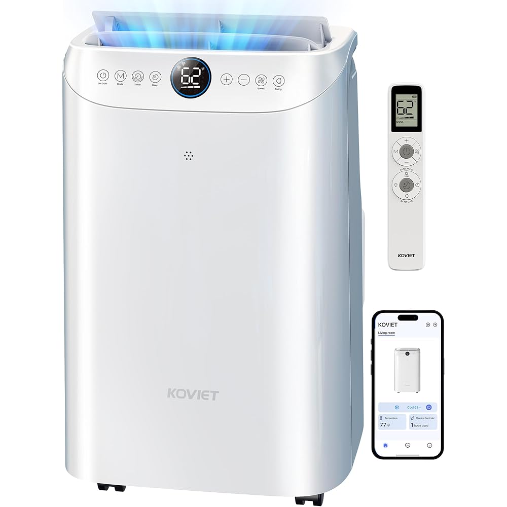 KOVIET 12000 BTU Portable Air Conditioners, 6-IN-1 Wi-Fi Smart AC Unit with APP & Voice & Remote Control, Auto-Evaporation, Quiet Cooling, 24H Timer, Dehumidifier, Fan, Window Kit Included, White : Home & Kitchen