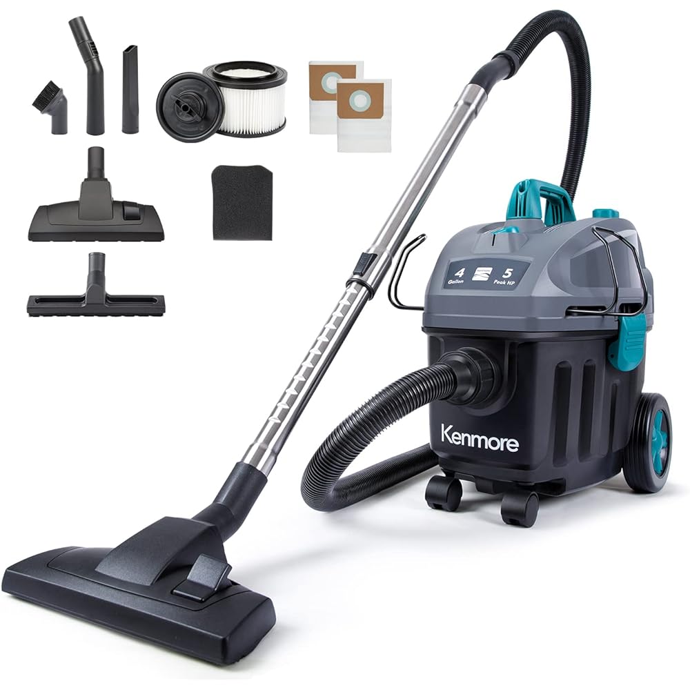 - Kenmore KW3050 Wet Dry Canister Vac 4 Gallon 5 Peak HP 2-Stage Motor Vacuum Cleaner with Washable HEPA Filter & Dust Bags for Hard Floor & Carpet, Black