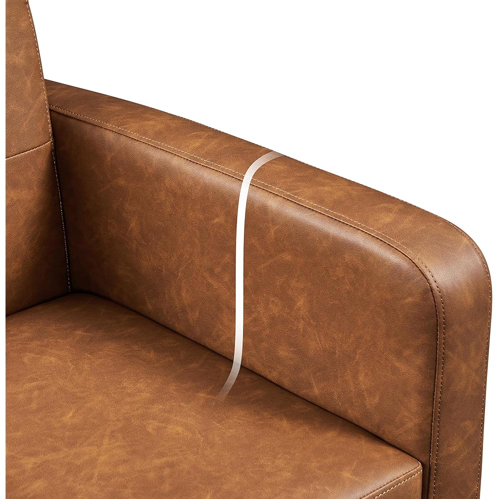 Yaheetech Mid-Century Accent Chairs, PU Leather Modern Upholstered Living Room Chair, Cozy Armchair Button Tufted Back and Wood Legs for Bedroom/Office/Cafe, Retro Brown : Home & Kitchen