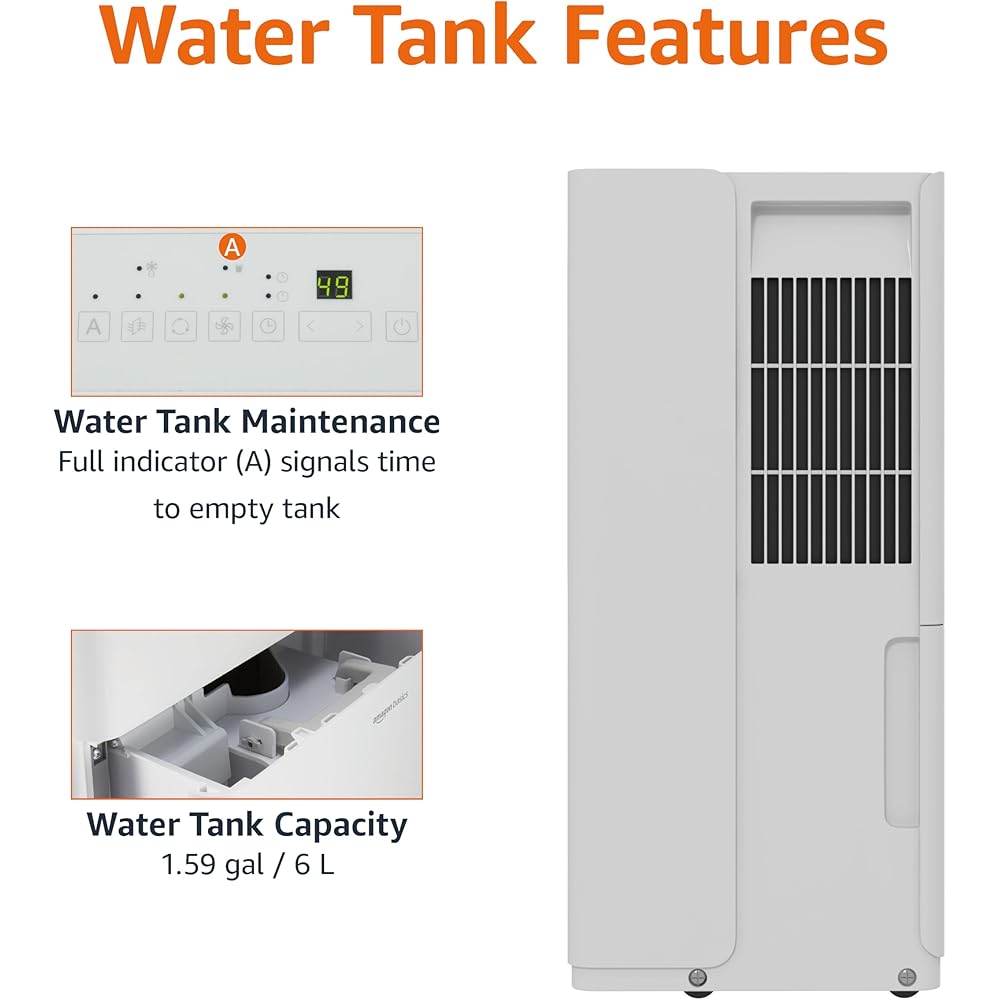 - Amazon Basics Large Dehumidifier for Rooms, Energy Star Certified, Effectively Reduces Humidity, Timer, Auto-Defrost, Overflow Protection, up to 2500 SFT, 35 Pint, White