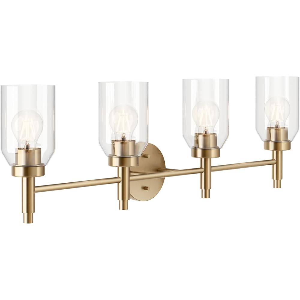 KICHLER Madden 4-Light Vanity with Clear Glass in Champagne Bronze, Sloped Ceiling Compatible, for Single or Double Vanity in Bathroom (10.5