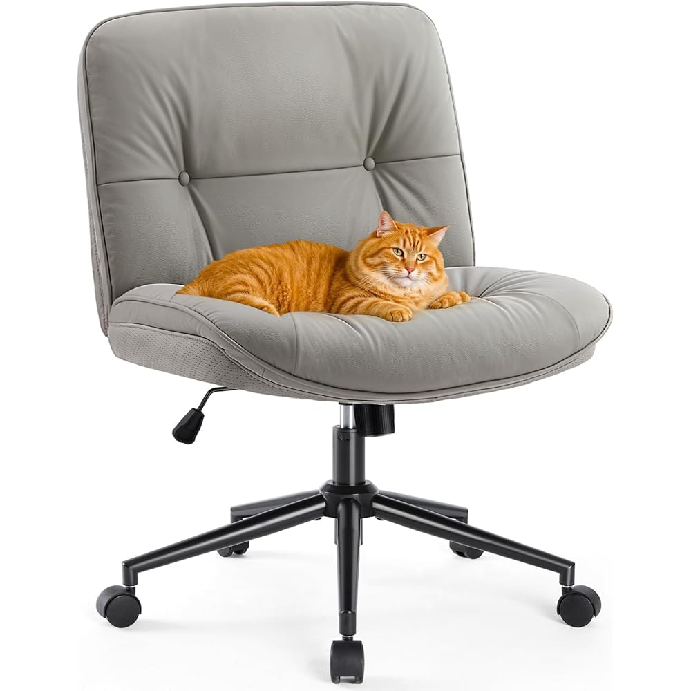 Sweetcrispy Criss Cross Armless Office Chair - PU Leather Adjustable Swivel Wide Seat with Thick Padding, Ergonomic Rolling Computer Desk Task Chair for Modern Vanity & Makeup with Wheels : Office Products