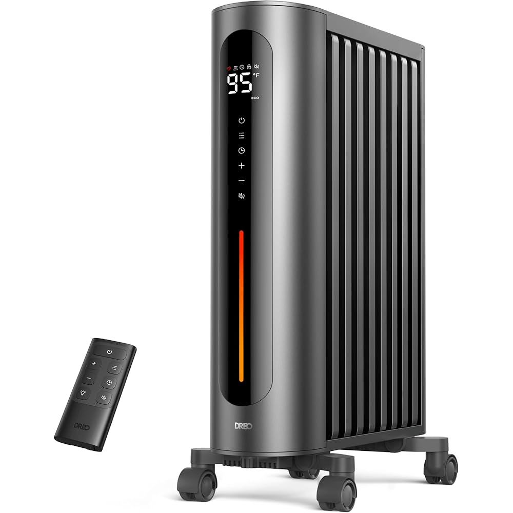 Dreo Oil Filled Radiator Heater, 1500W Radiant Heater with Remote Control, Digital Thermostat, 4 Modes, 24h Timer, 10 Safety Protections, Child Lock, Space Heaters for Indoor Use Large Room Bedroom : Home & Kitchen