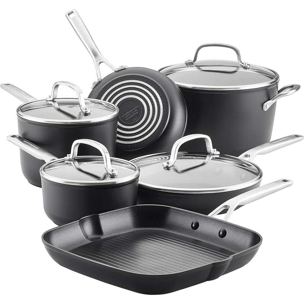 KitchenAid Hard Anodized Induction Nonstick Cookware Pots and Pans Set, 10 Piece, Matte Black: Home & Kitchen