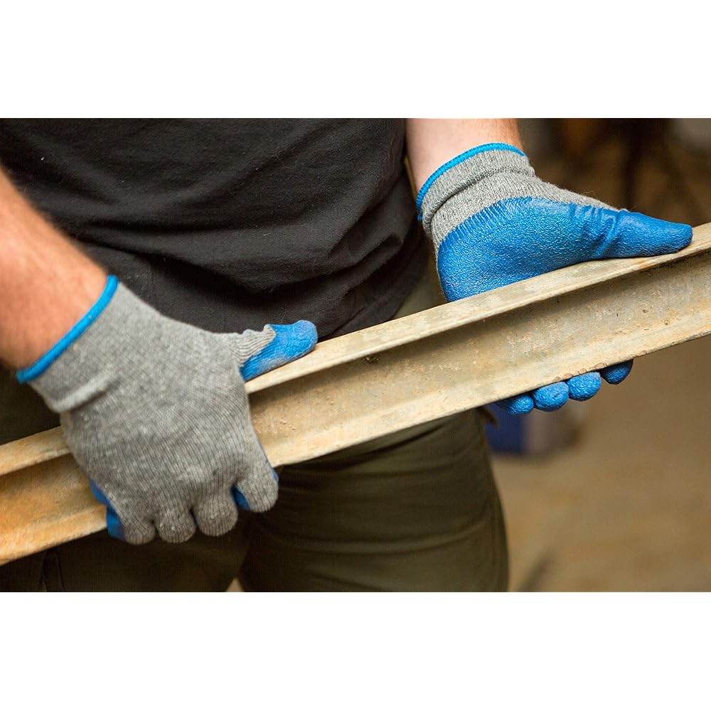 G & F Products - 3100-10 120 Pairs Large Rubber Latex Double Coated Work Gloves for Construction, gardening gloves, heavy duty Cotton Blend Blue - Work Gloves -