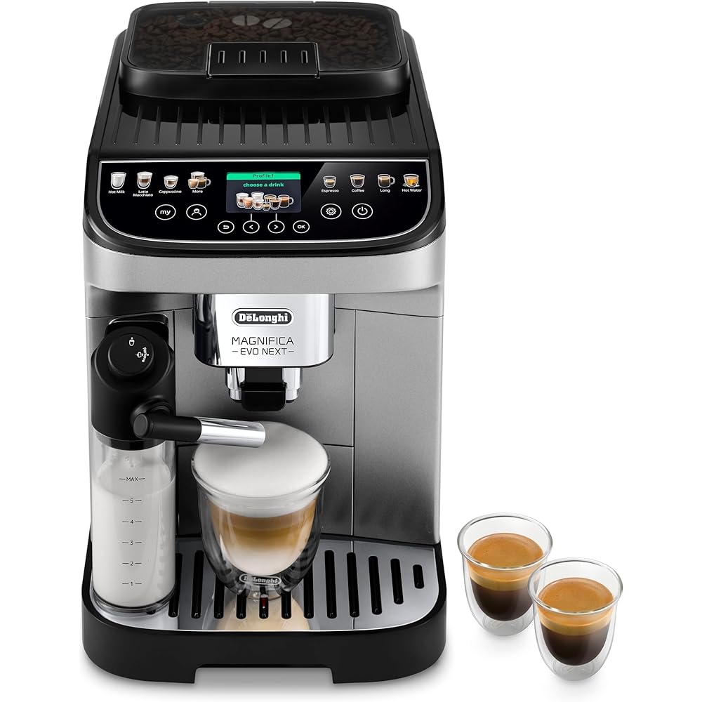 De'Longhi Magnifica Evo Next Fully Automatic Espresso Machine - Programmable Coffee Maker with Grinder and Milk Frother - Hot & Cold Brewer for Espresso, Latte, Cappuccino, Americano, Tea and More: Home & Kitchen