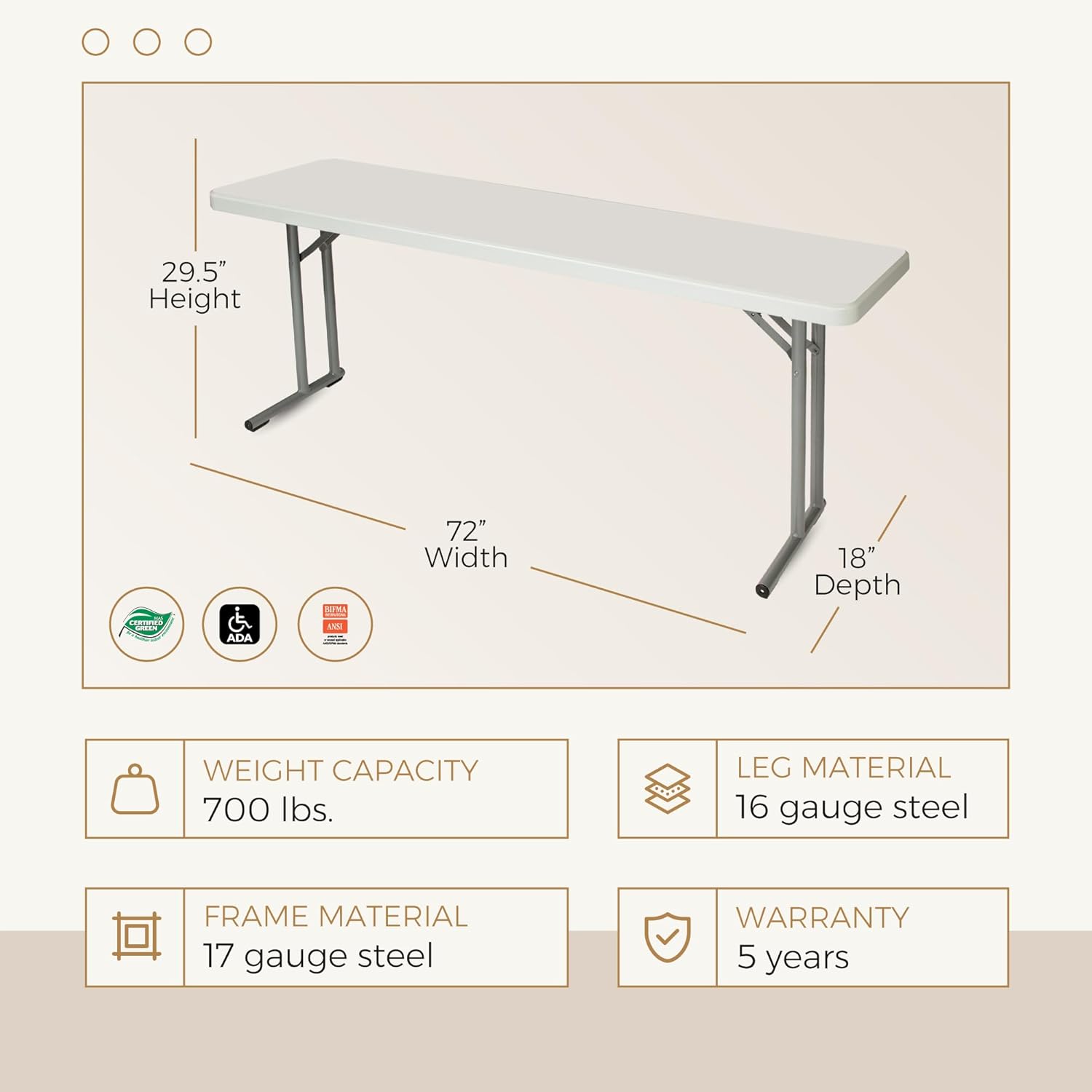 OEF Furnishings 8 Foot Heavy Duty Folding Seminar Table, Durable and Lightweight, 18