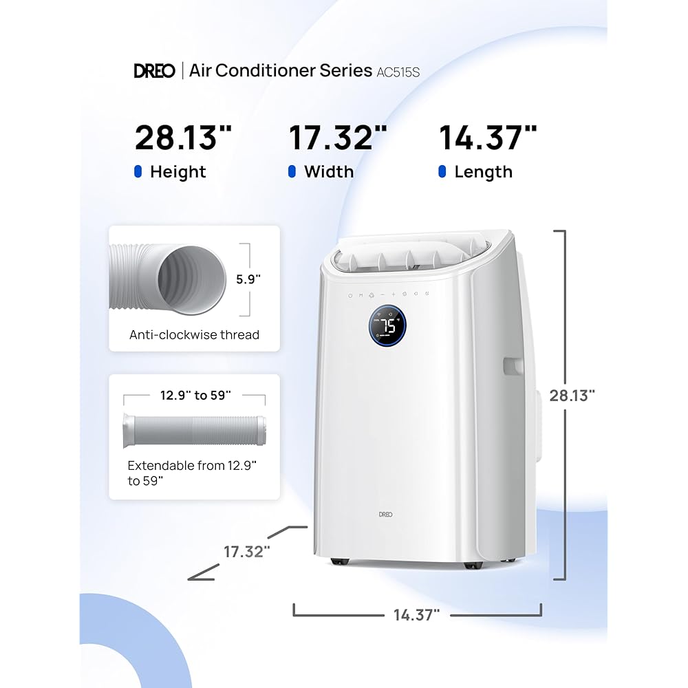 Dreo Portable Air Conditioners, 12000 BTU ASHRAE (8000 BTU DOE) Smart AC Unit for Room with Drainage-free Cooling, APP/Voice/Remote, Fan & Dehumidifier, Quiet Standing AC for Bedroom, AC515S New : Home & Kitchen