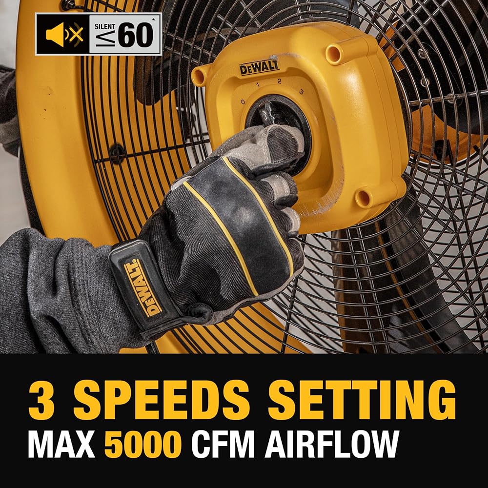 DEWALT DXF2042 Industrial Fan, 20 Inch High Velocity Fans with 3-Speed Adjustable Tilting Head, Drum Fan for Outdoor, House and Warehouse, Yellow : Home & Kitchen