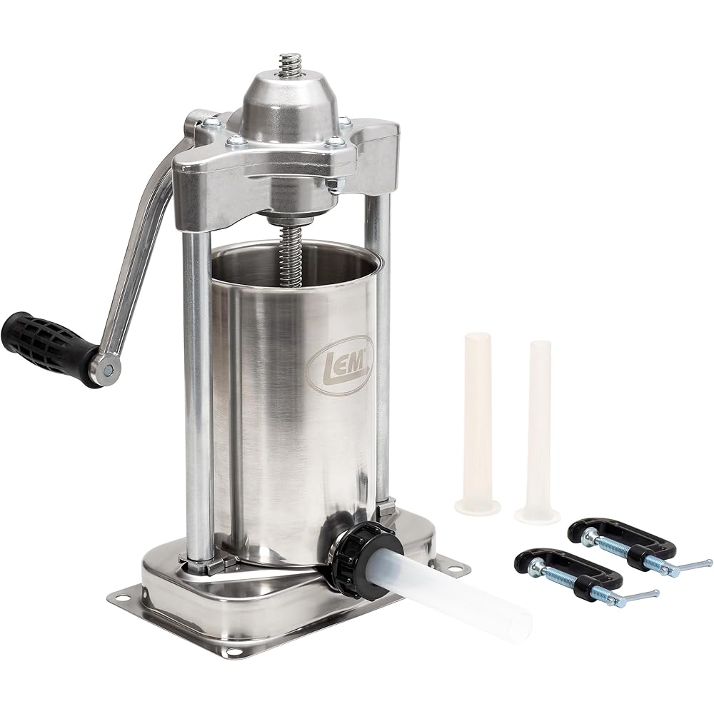 LEM Products Mighty Bite Vertical Stainless Steel 5 Pound Capacity Sausage Stuffer with Plastic Stuffing Tubes : Home & Kitchen